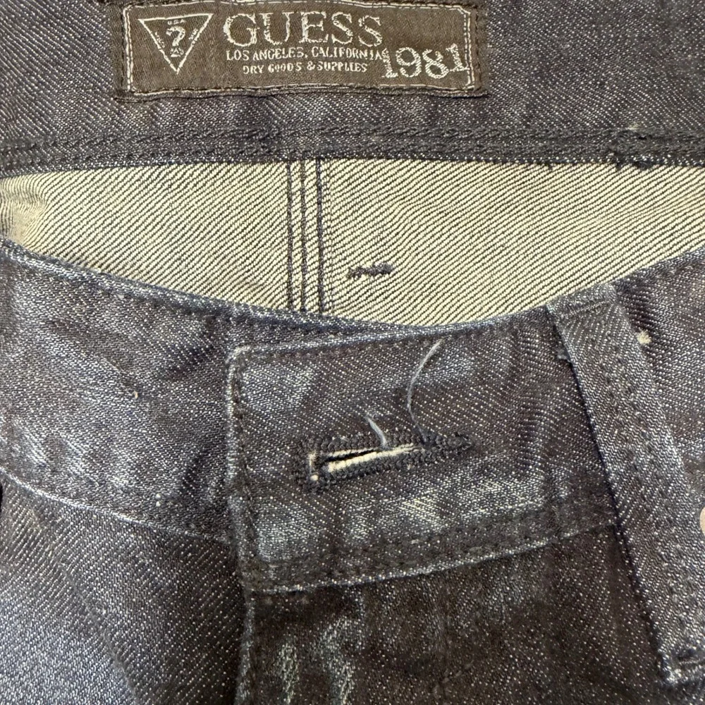 Guess Mens Lincoln Straight Denim Jeans 38x34 Wash Indigo Whiskered Classic Y2K